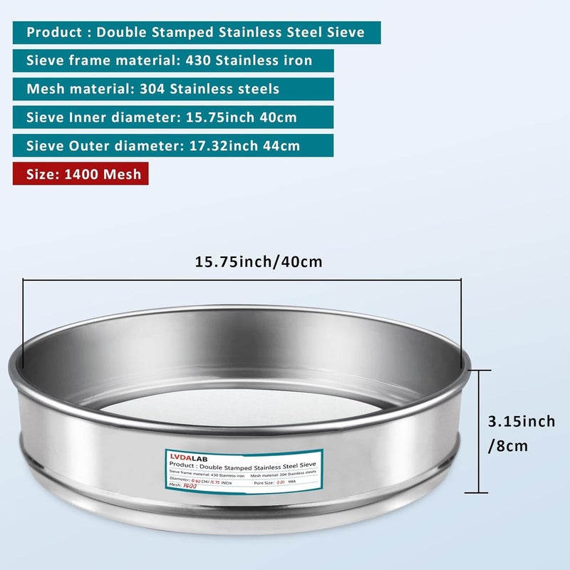 LVDALAB 304 Stainless Steel Lab Sieve Screen Mesh, 1400 Mesh(0.01mm) Aperture Test Sieve, 15.75''(40cm) Diameter Economy Standard Analysis Sample Test Sieves for Industrial Laboratory Homes - Image 2